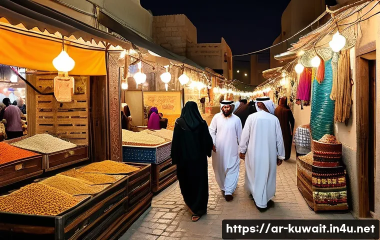 쿠웨이트의 저녁시장 체험기 - **Vibrant Kuwaiti Evening Souq Atmosphere:** A lively and bustling traditional Kuwaiti evening marke...