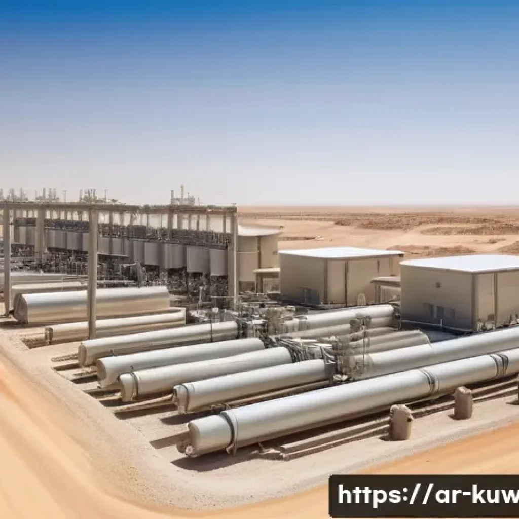 쿠웨이트 전쟁 후 재건 사례 - A highly detailed and realistic depiction of a modern Kuwaiti water and electricity infrastructure r...