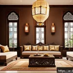 쿠웨이트 가정의 전통 가구 - A traditional Kuwaiti living room showcasing an ornately carved wooden sofa made from local sidr woo...