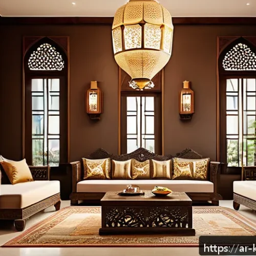쿠웨이트 가정의 전통 가구 - A traditional Kuwaiti living room showcasing an ornately carved wooden sofa made from local sidr woo...
